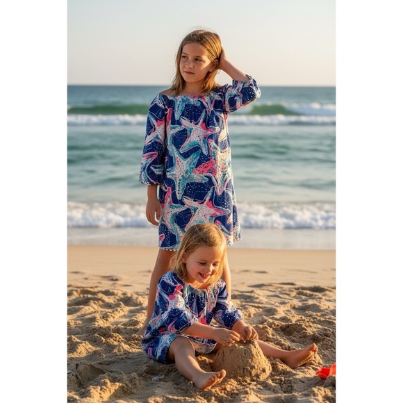 NWOT Lilly Pulitzer Girls MINI ENNA Dress Indigo Star Struck STARFISH Small 4 5 - Picture 8 of 12